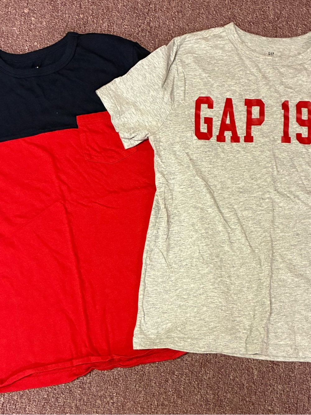 GAP Kids Gray Tee with Red Logo and Navy/Red Colorblock Tee